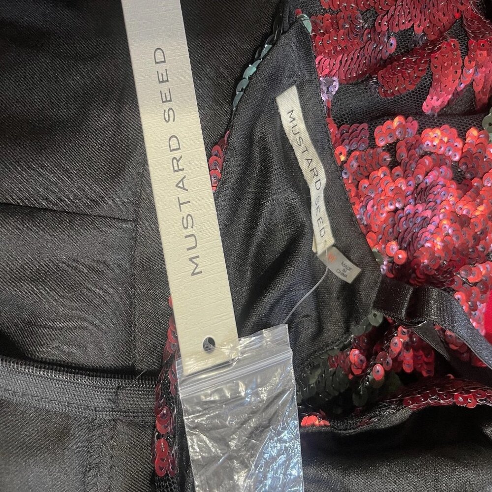 🌺 Mustard Seed Sequin Floral Cut-Out Back Tapered Pants Jumpsuit Evening Party - Picture 8 of 9